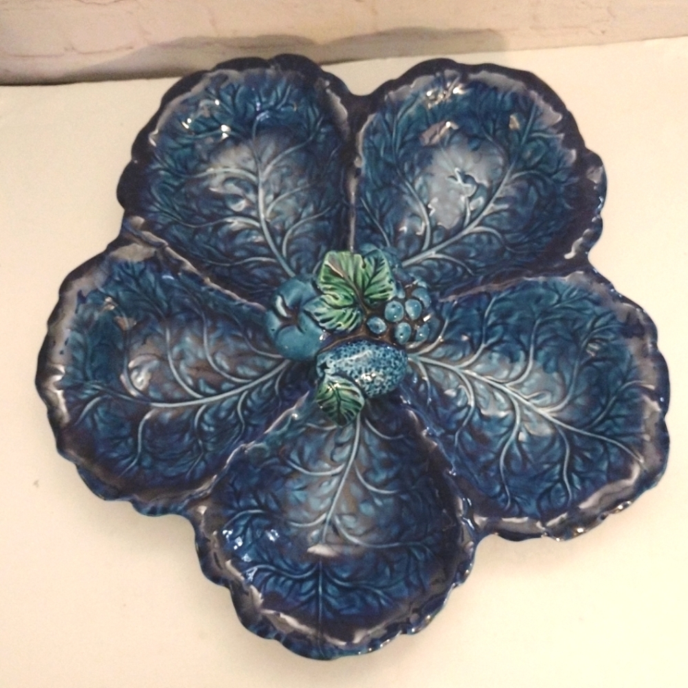 Vintage Inarco Japan Mood Indigo Ceramic Divided Large Serving Platter